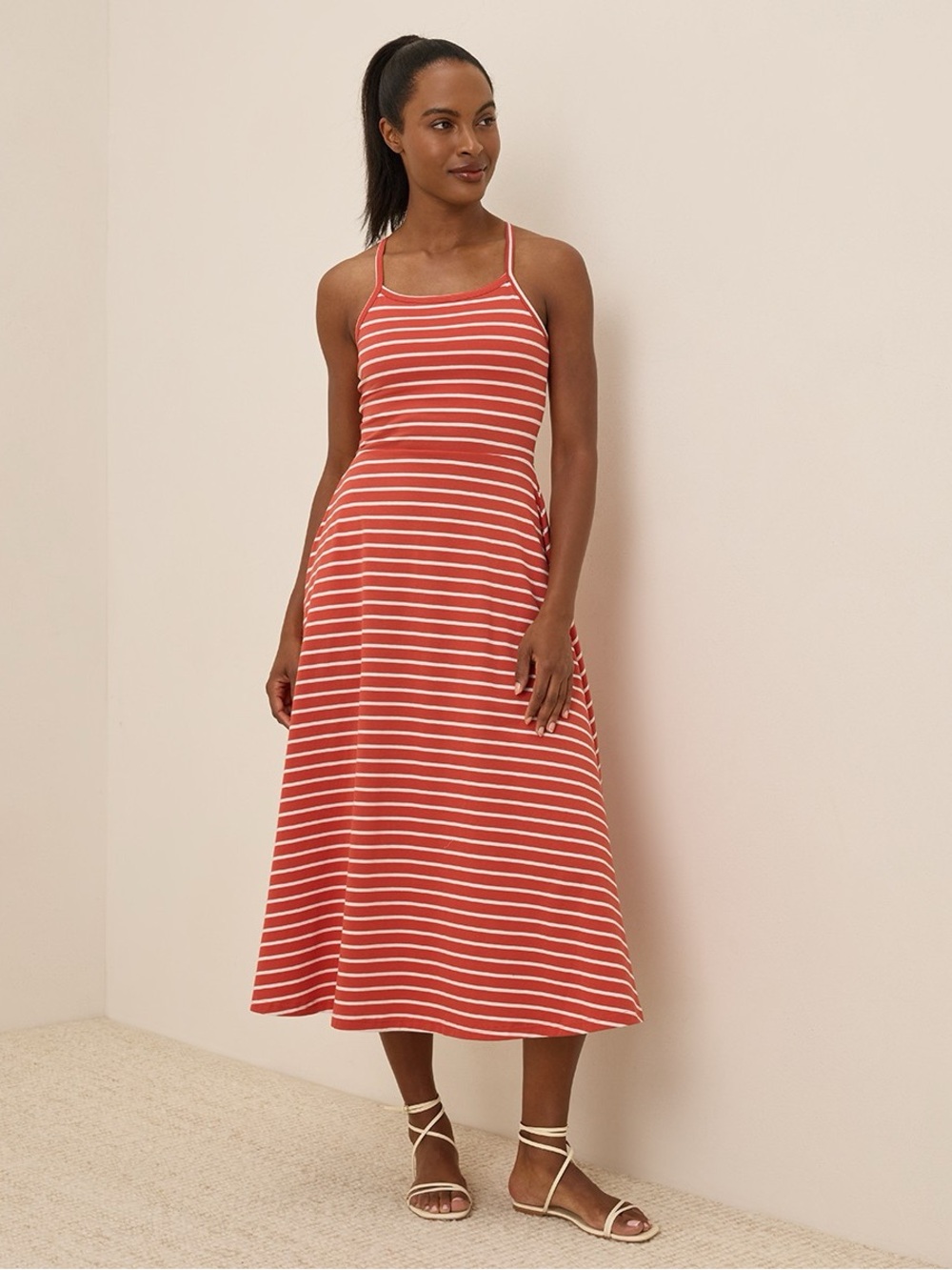 Pact Red and White Striped Midi Dress